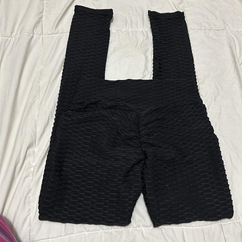 Black Ribbed Small Womens Butt Scrunching Leggings BodyCon Athletic